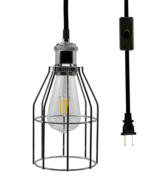 Industrial Hanging Pendant Light with Plug in Cord, Vintage Wire Cage Lamp for - metal
