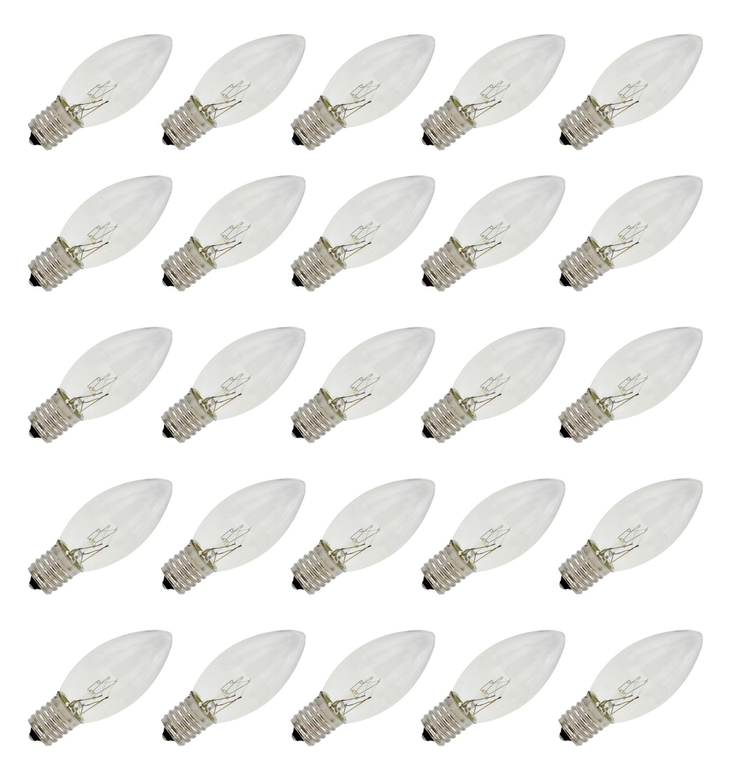 25 Pack C9 Clear Replacement Bulbs for Christmas Lights, E17 C9 Intermediate