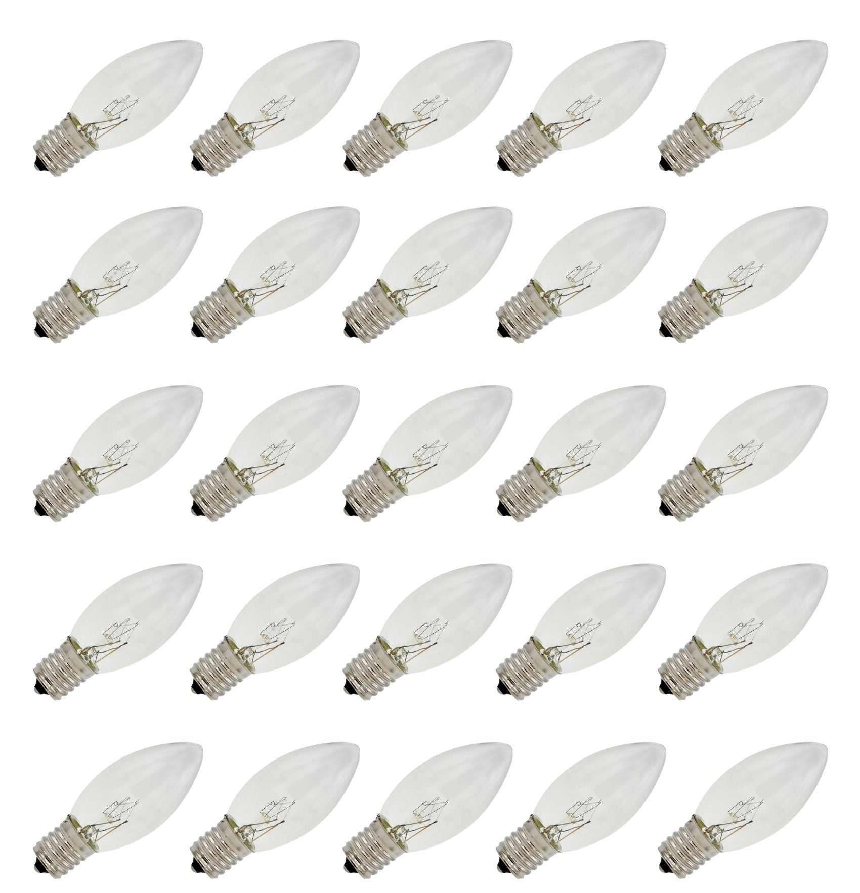 25 Pack C9 Clear Replacement Bulbs for Christmas Lights, E17 C9 Intermediate
