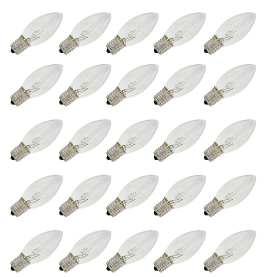 25 Pack C9 Clear Replacement Bulbs for Christmas Lights, E17 C9 Intermediate