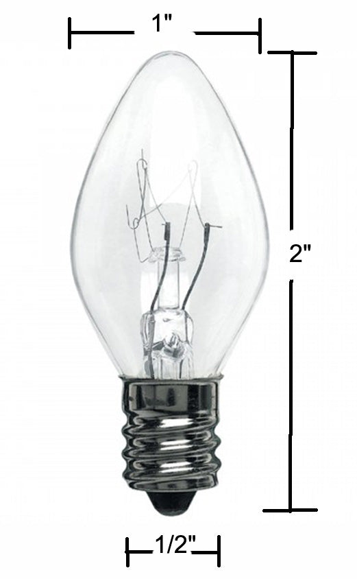 Clear Twinkle Blinking Light Bulbs - C-7 ,Candelabra Base, 7 Watt - Box of 25 - side view