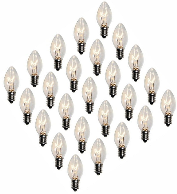 Clear Twinkle Blinking Light Bulbs - C-7 ,Candelabra Base, 7 Watt - Box of 25 - close-up