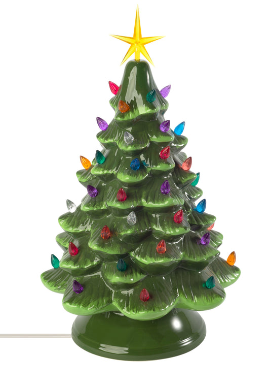 Classic Ceramic Christmas Tree – 15.5” Vintage Green Tree with Separate Base,