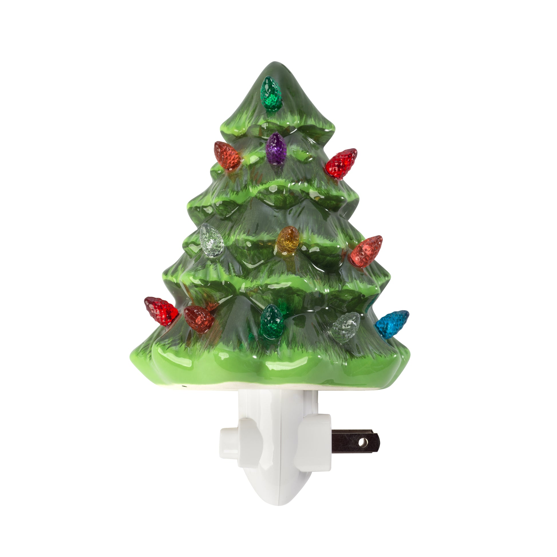 Christmas Tree Night Light - Plug in Ceramic Vintage Night Light with LED Bulb - close-up