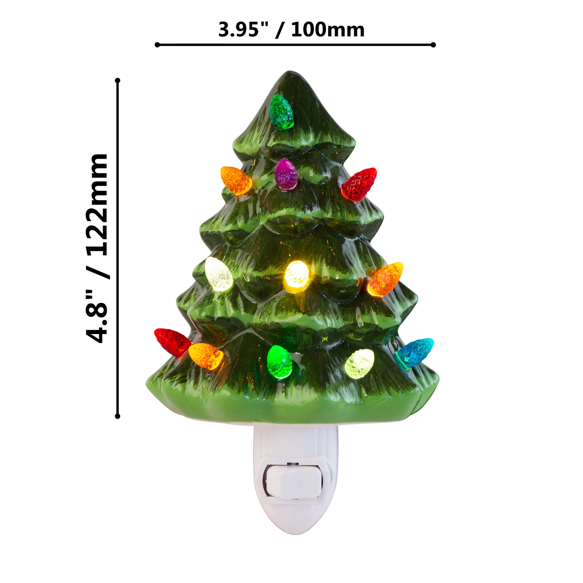 Christmas Tree Night Light - Plug in Ceramic Vintage Night Light with LED Bulb - side view