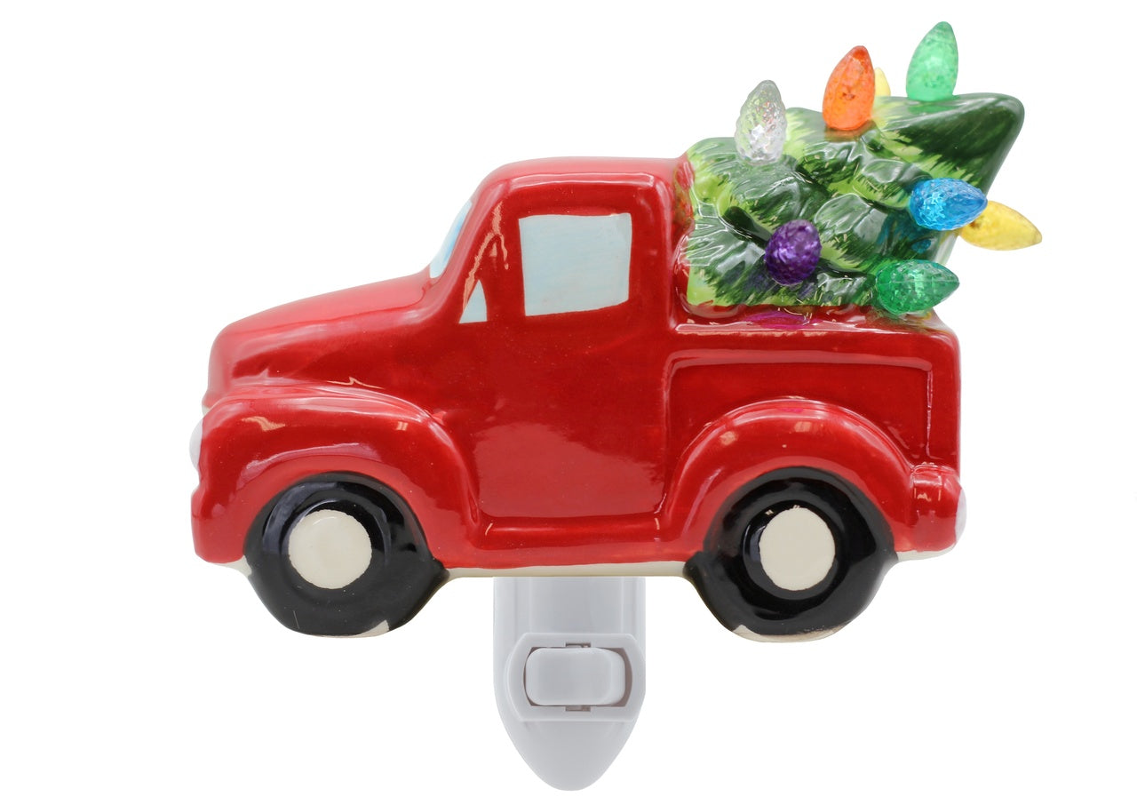 Creative Hobbies Christmas Tree in Truck Night Light - Plug in Ceramic Vintage
