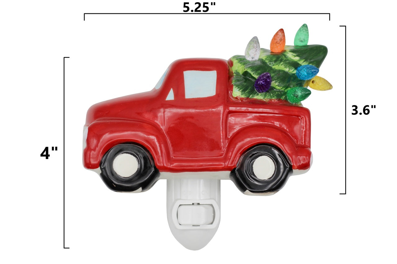 Creative Hobbies Christmas Tree in Truck Night Light - Plug in Ceramic Vintage - close-up
