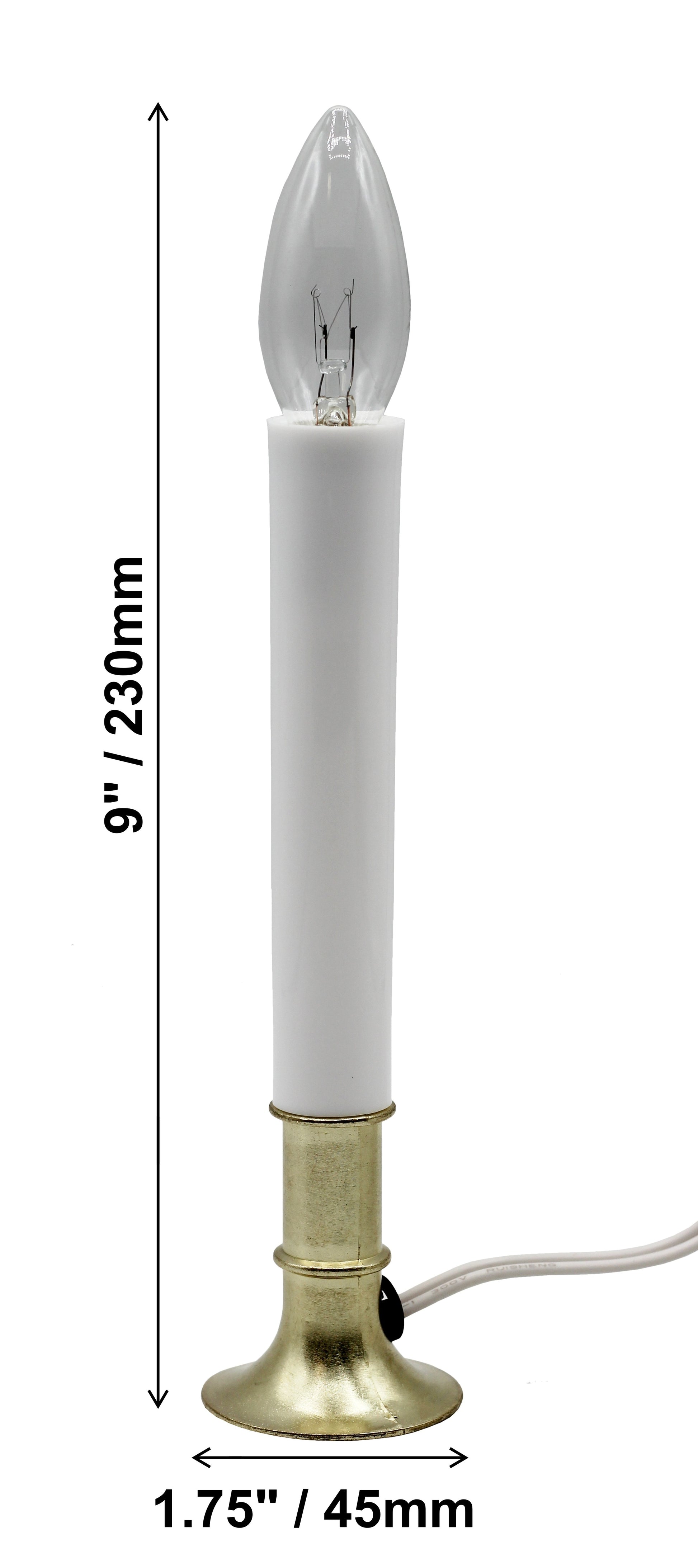 Electric Window Candle Lamp with Brass Plated Base, Dusk to Dawn Sensor Turns - detail