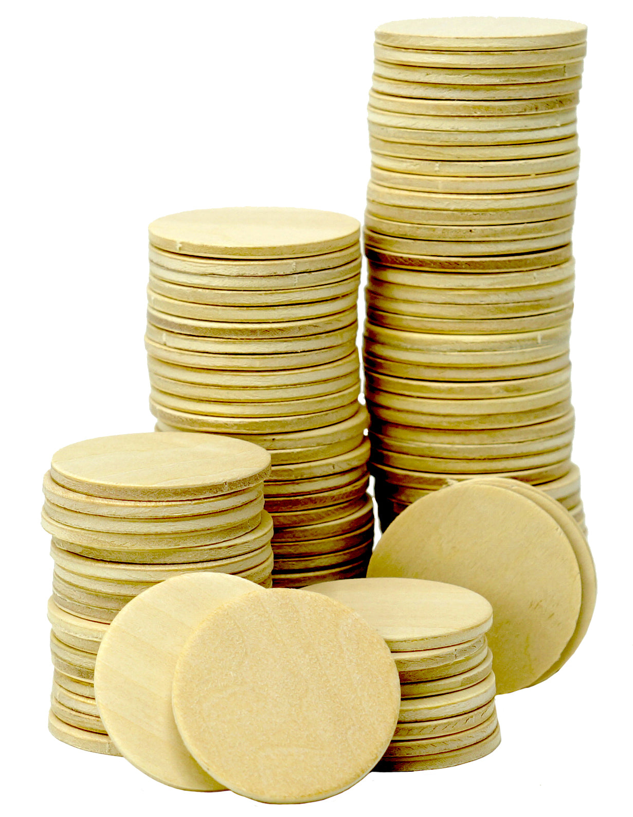 100 Pack of 1.5 Inch Round Wood Cutout Circles Chips for Arts & Crafts - for diy