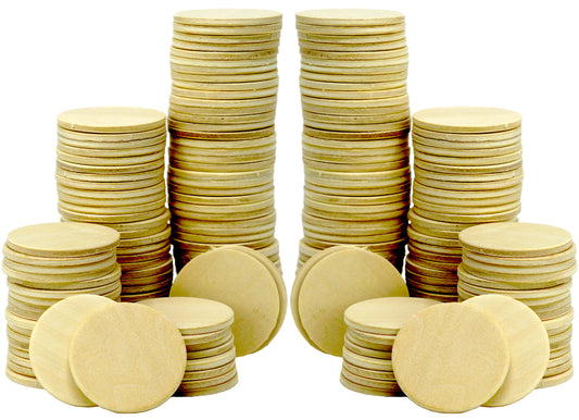 200 Piece Pack of 1.5 Inch Round Wood Cutout Circles Chips for Arts & Crafts - for diy
