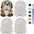 4 Pack of Ready to Paint Ceramic Bisque Dog Piggy Banks for All Ages – Complete DIY Kit with Paint, Brushes & How to Guide
