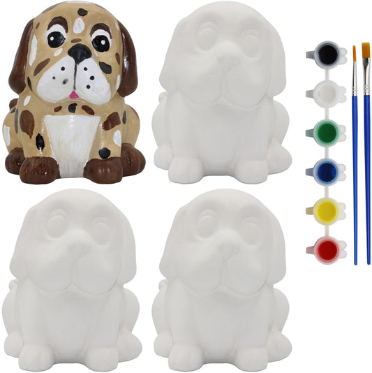 4 Pack of Ready to Paint Ceramic Bisque Dog Piggy Banks - for diy