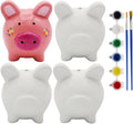 4 Pack of Ready to Paint Ceramic Bisque Piggy Banks - Includes Paint, Brushes and How to Guide | Piggy Bank