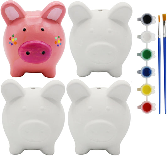 4 Pack of Ready to Paint Ceramic Bisque Piggy Banks - for diy