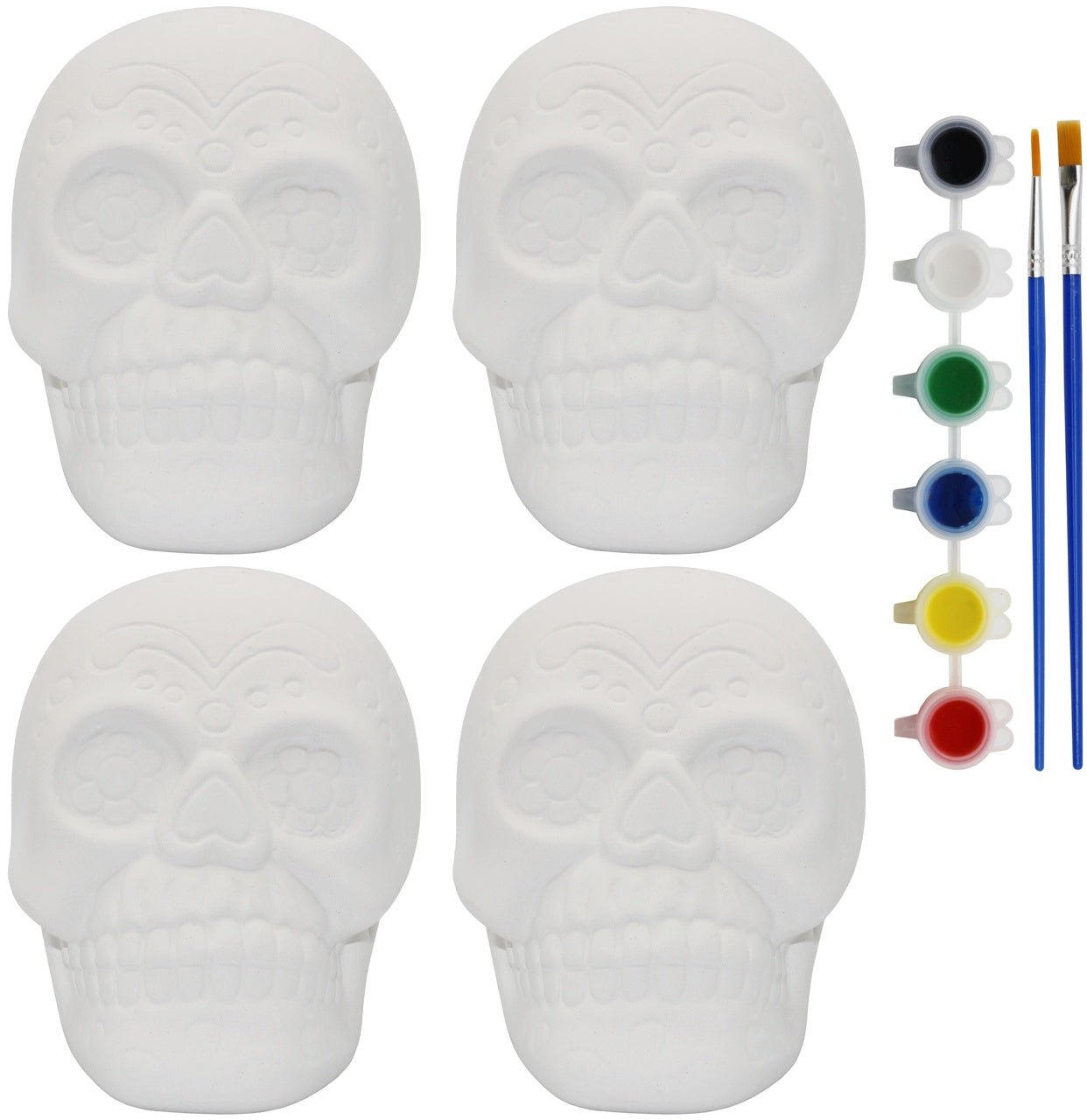 4 Pack of Ceramic Bisque Sugar Skull Shape Halloween Figurines - view 8
