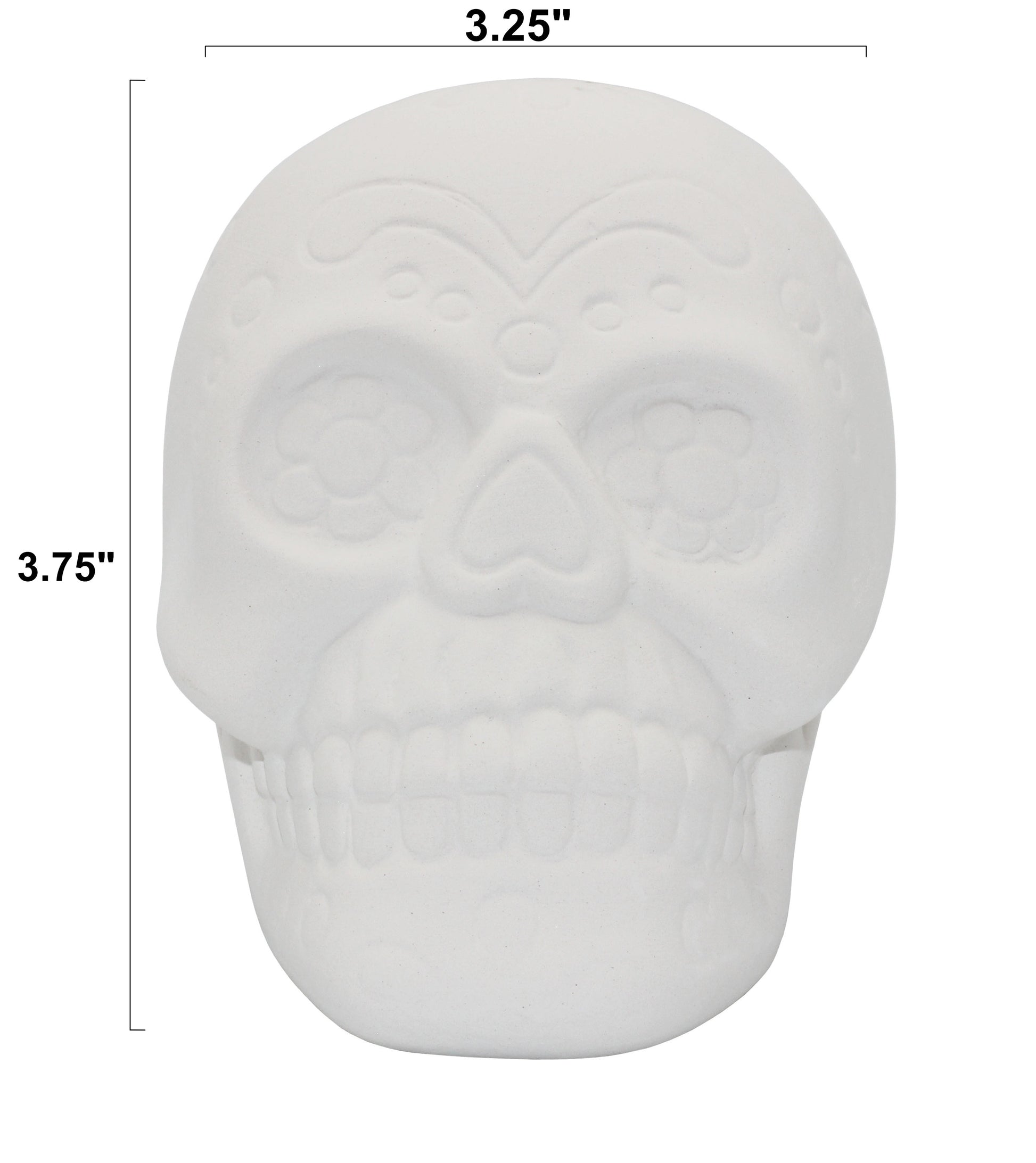 4 Pack of Ceramic Bisque Sugar Skull Shape Halloween Figurines - detail