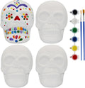 4 Pack of Ceramic Bisque Sugar Skull Shape Halloween Figurines - Includes How to Guide | Sugar Skull