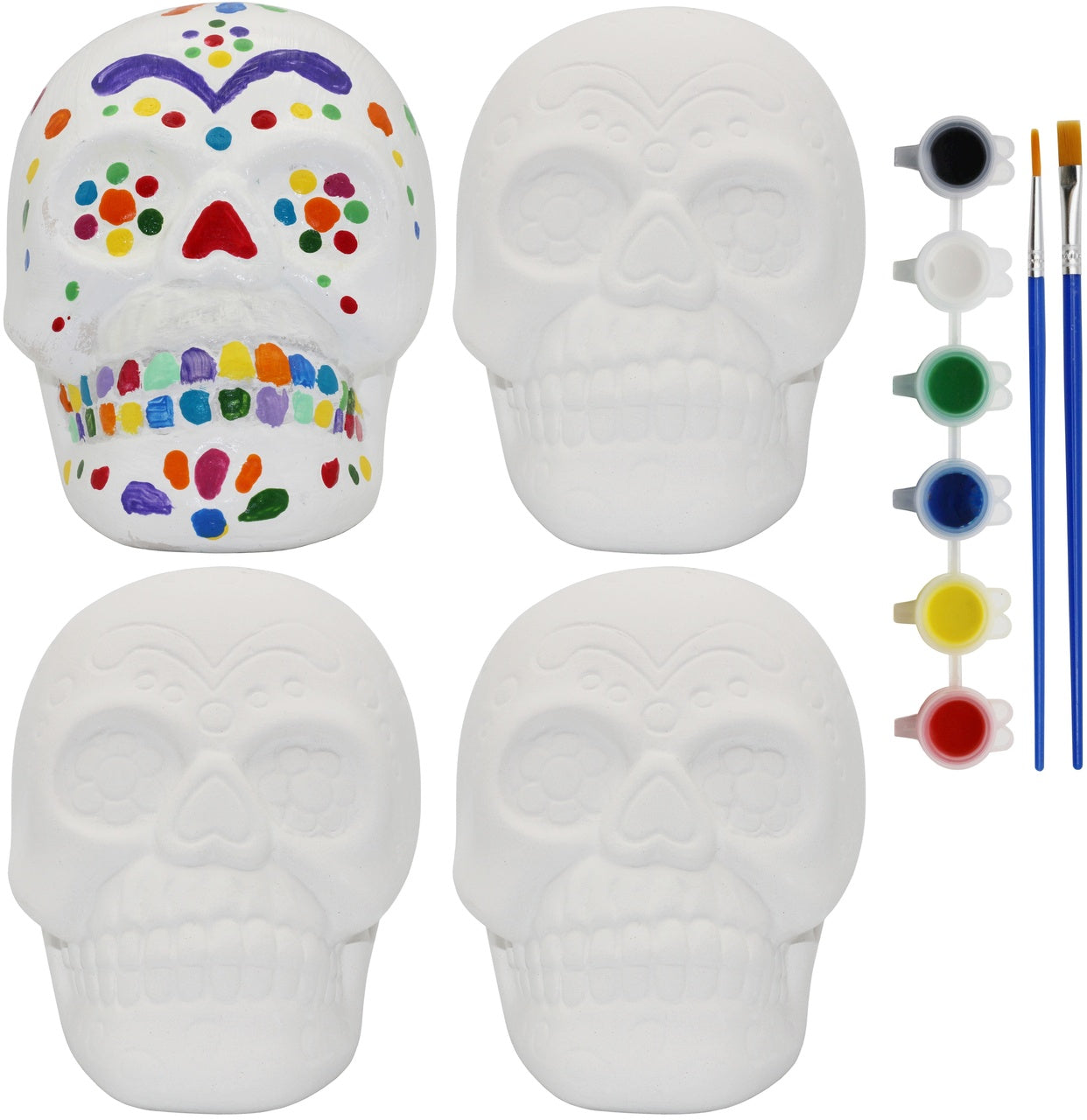 4 Pack of Ceramic Bisque Sugar Skull Shape Halloween Figurines - for diy