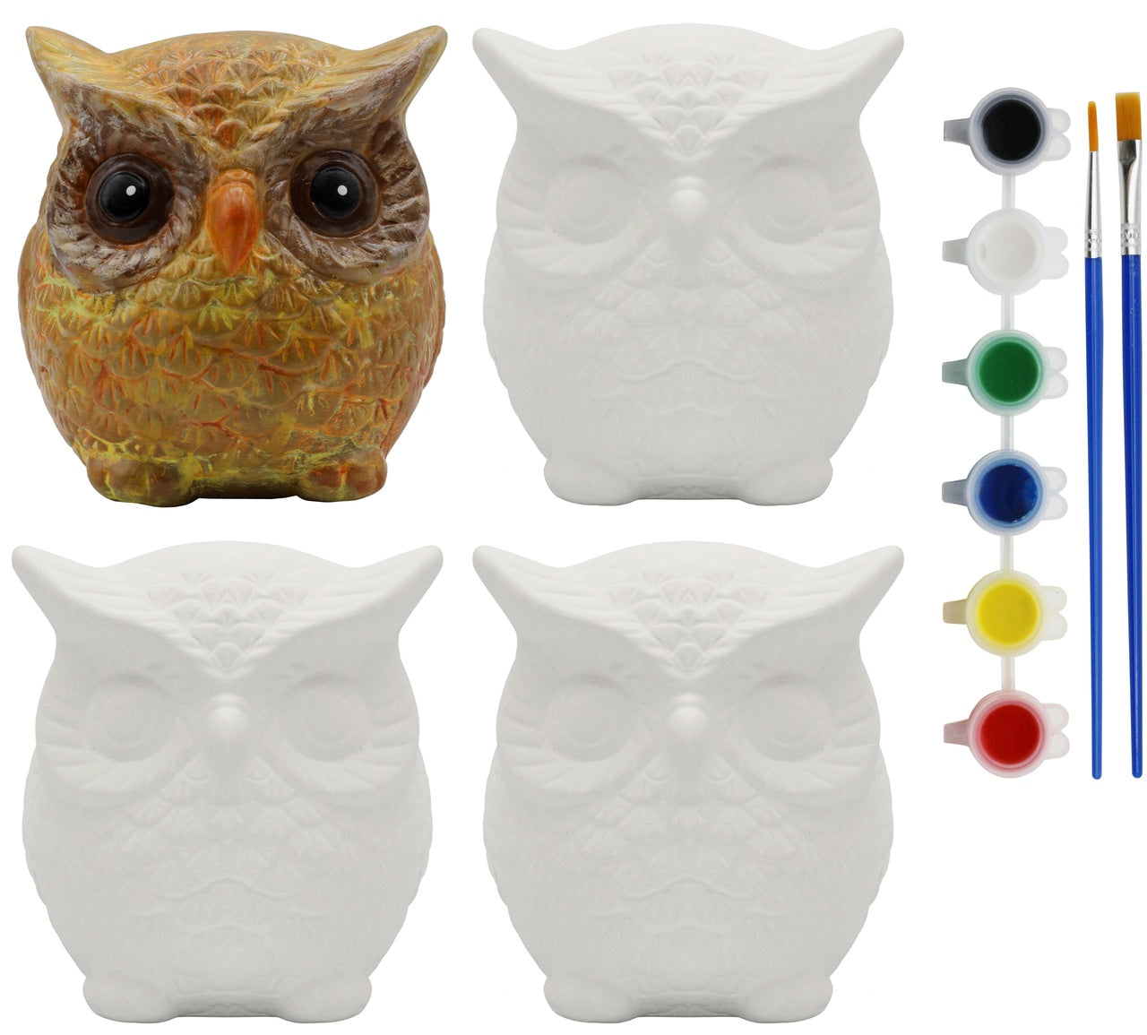 4 Pack of Ready to Paint Ceramic Bisque Owl Shape Figurines - for diy