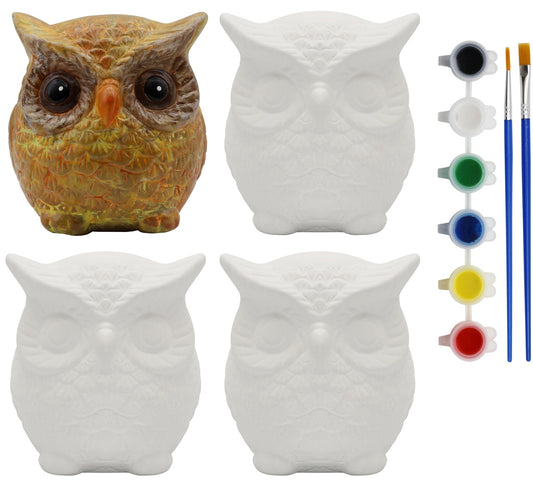 4 Pack of Ready to Paint Ceramic Bisque Owl Shape Figurines - for diy