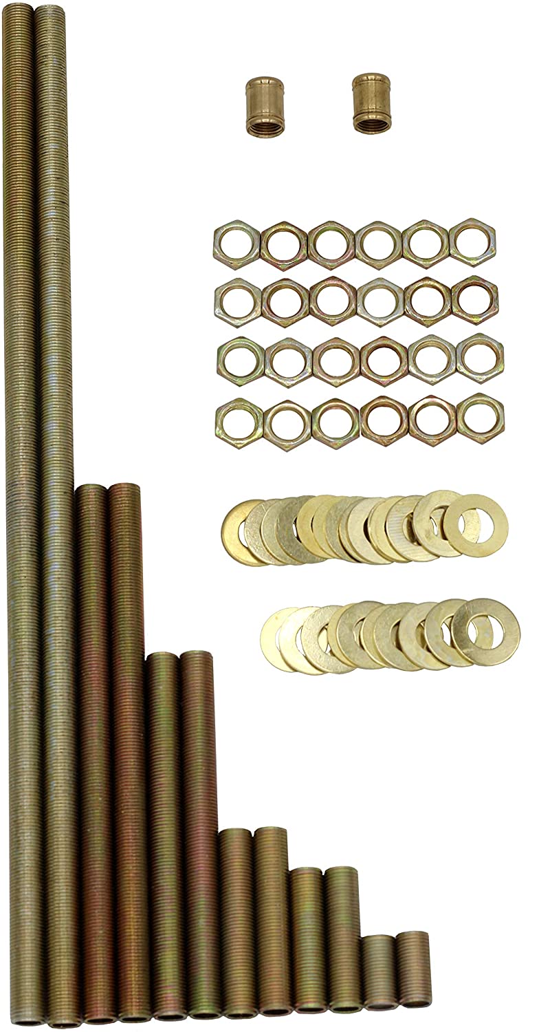 64 Piece Lamp Repair Hardware Assortment Pack, Includes 12 Inch All Thread Lamp