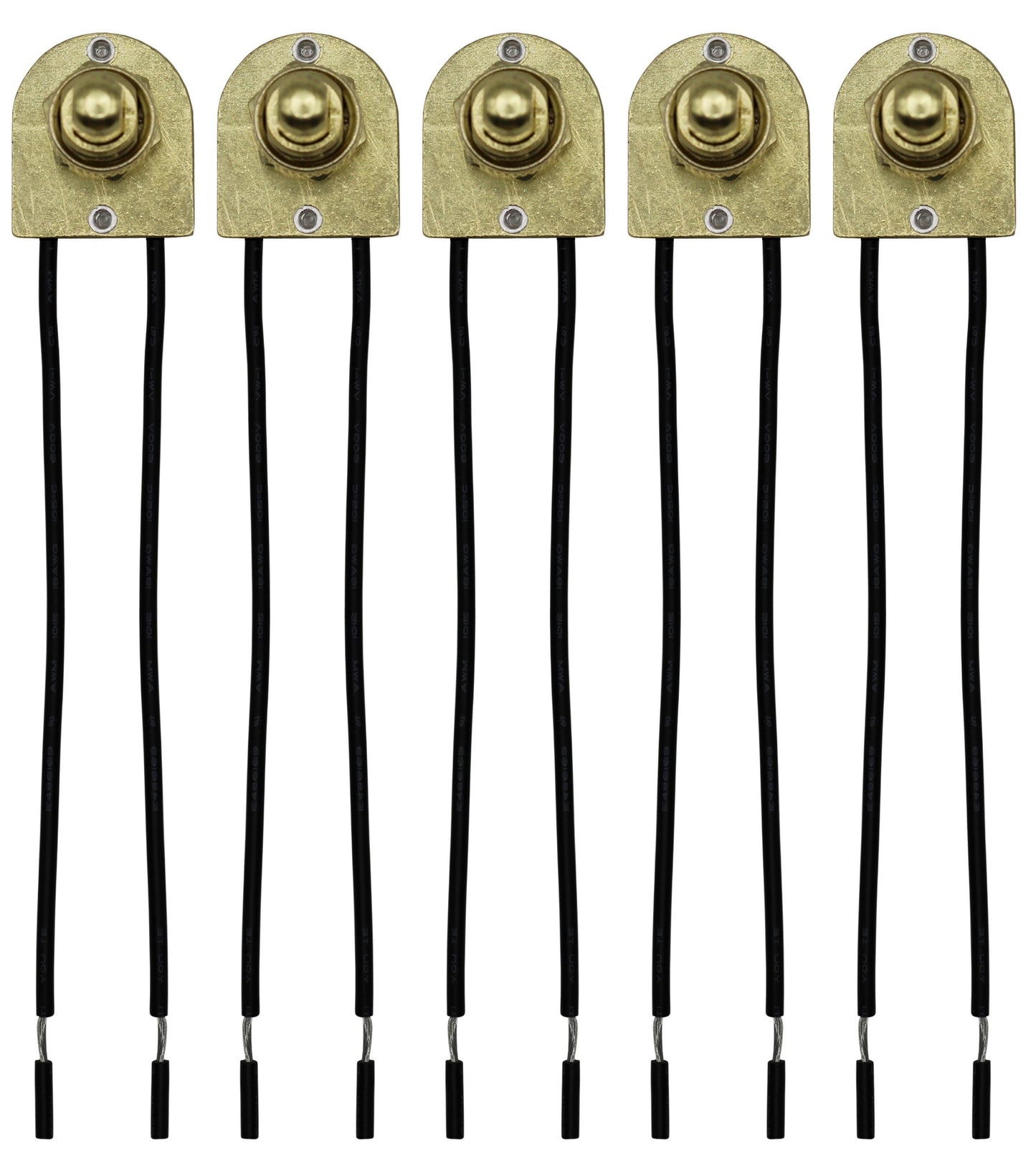 5 Pack of Metal Push Button On/Off Switches, Single Circuit, 3A-120V, Brass