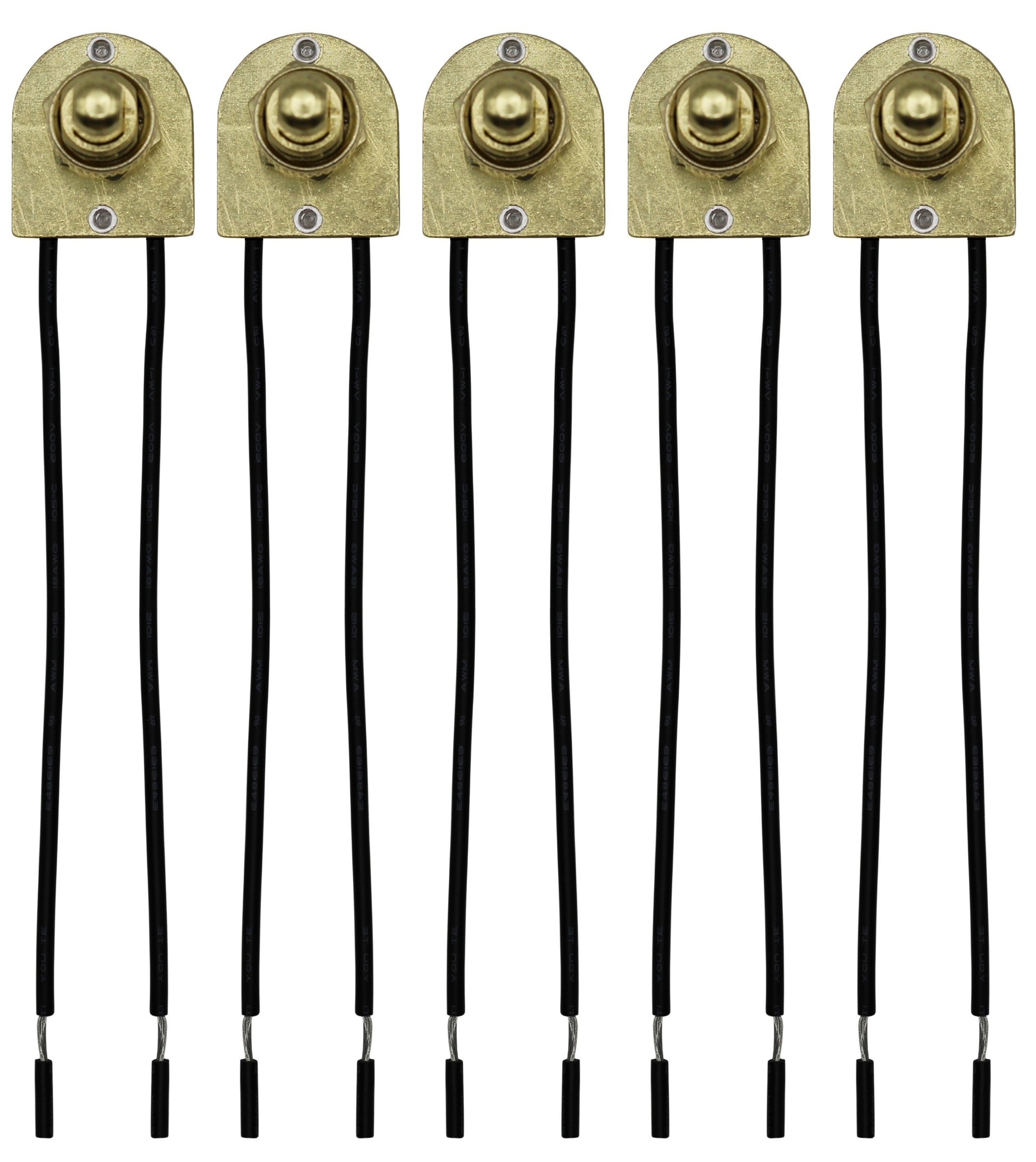 5 Pack of Metal Push Button On/Off Switches, Single Circuit, 3A-120V, Brass