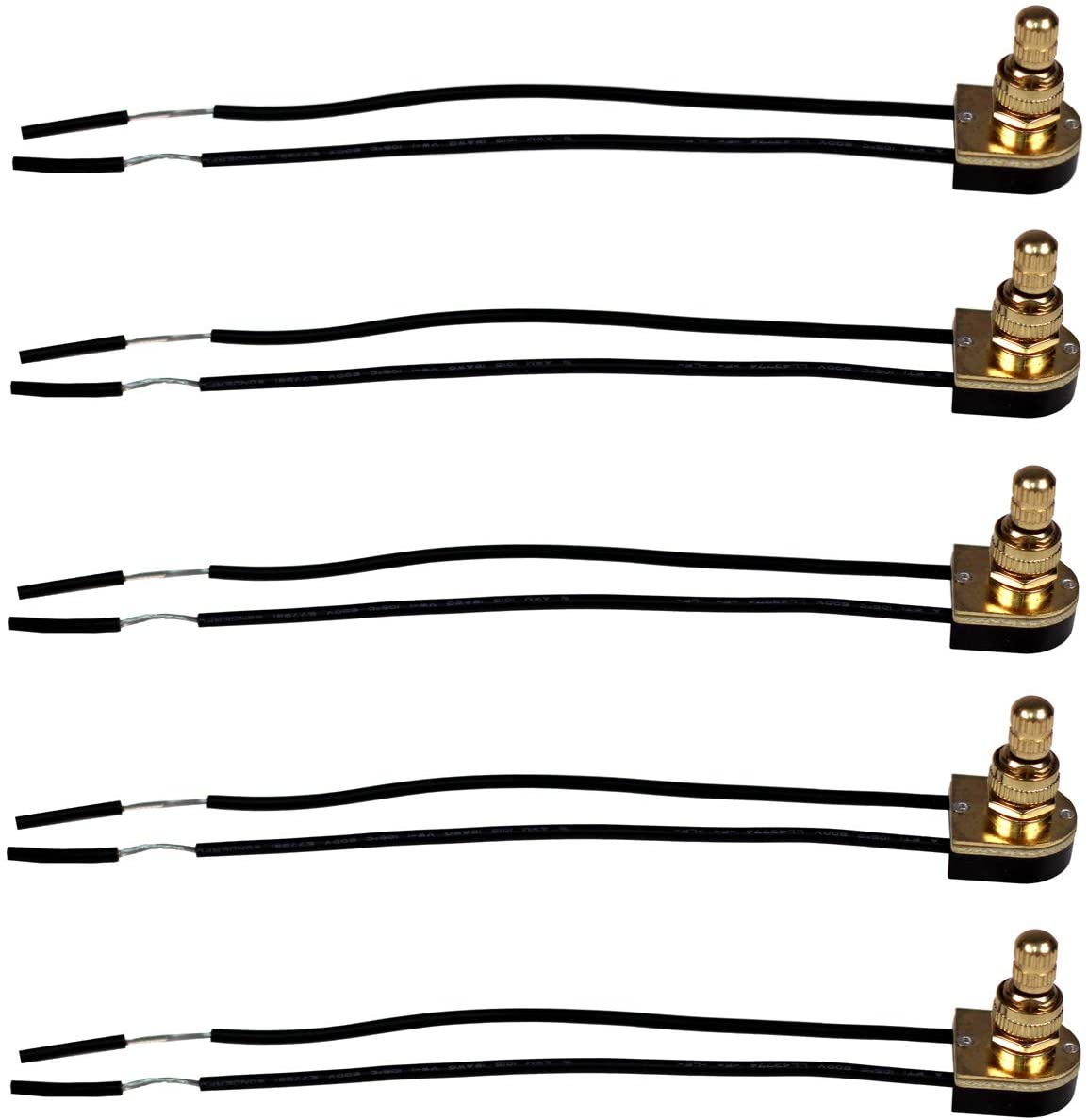 5 Pack of Rotary On/Off Switches, Single Circuit, 3A-120V, Brass Finish, Metal
