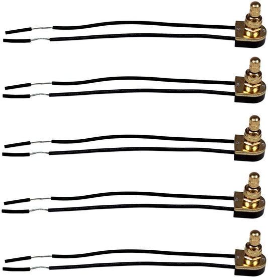 5 Pack of Rotary On/Off Switches, Single Circuit, 3A-120V, Brass Finish, Metal