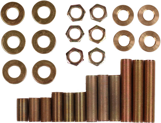 ELYPACK - 28 Piece Lamp Repair Hardware Assortment Pack, Includes Pipe Nipples, - brass