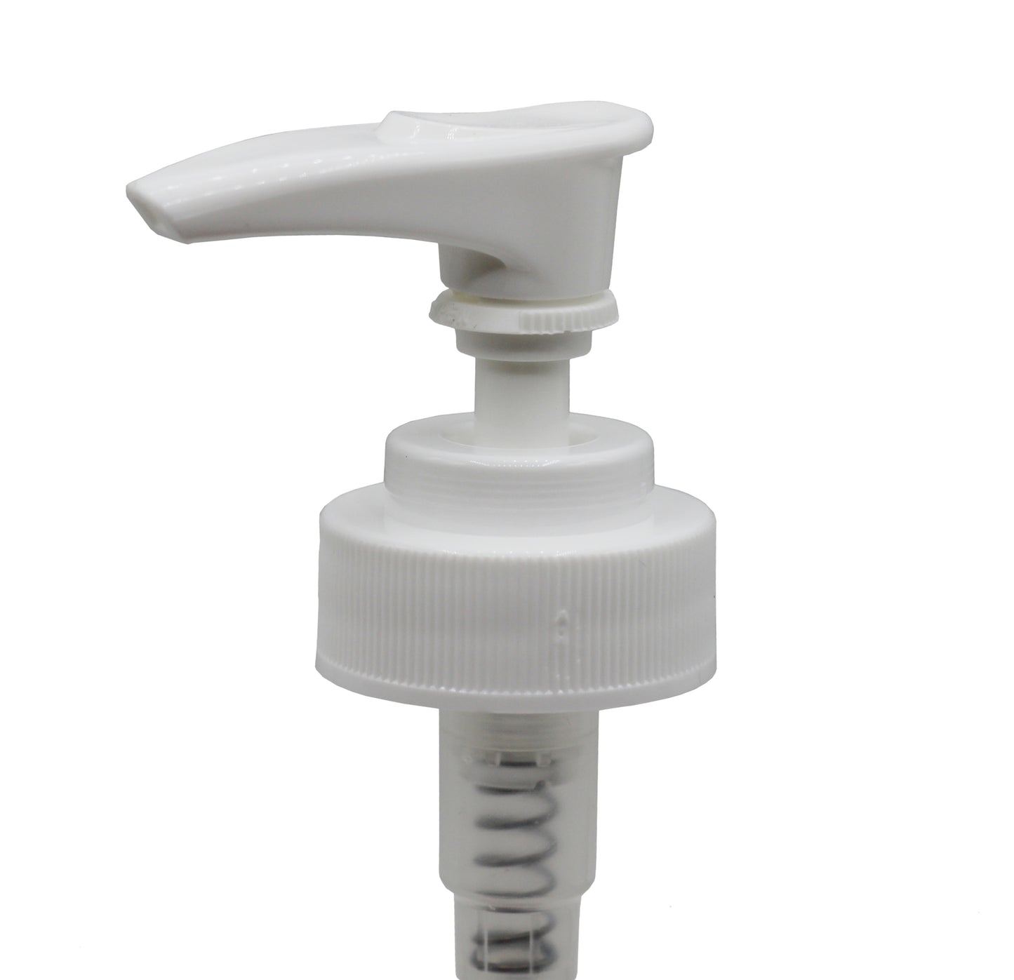 White Plastic Lotion Soap Dispenser Pumps with Glue On Screw Collars, - close-up
