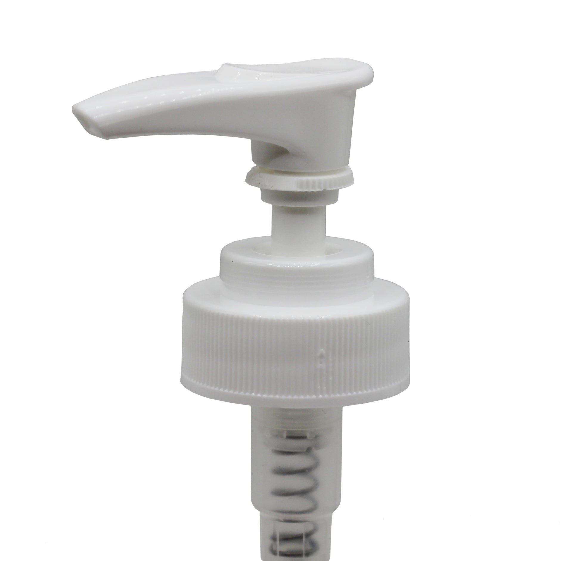 White Plastic Lotion Soap Dispenser Pumps with Glue On Screw Collars, - close-up