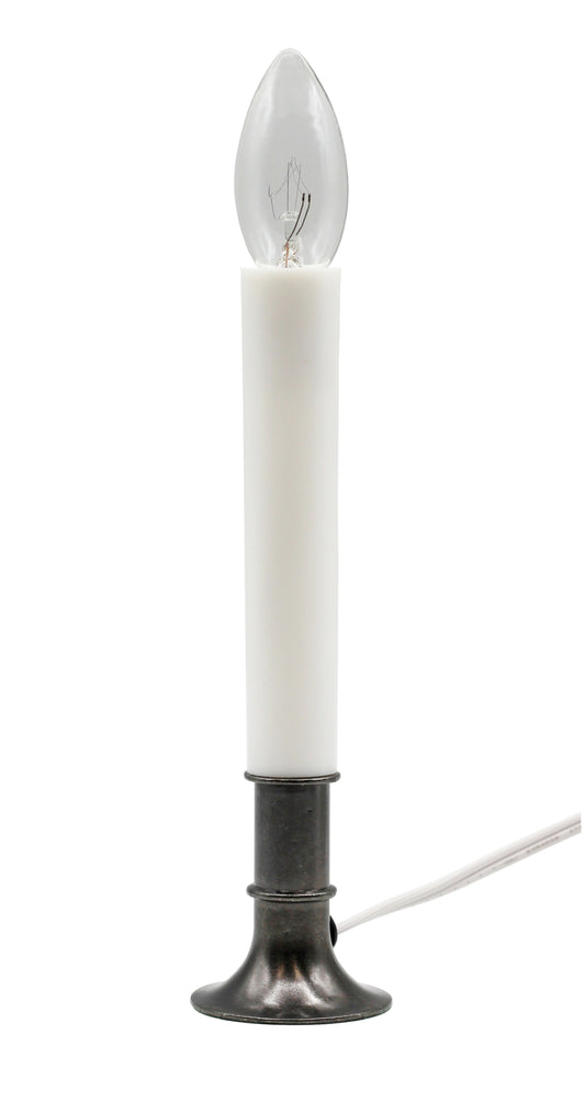 Electric Window Candle Lamp with Pewter Plated Base, On/Off Switch, Light Bulb, - metal