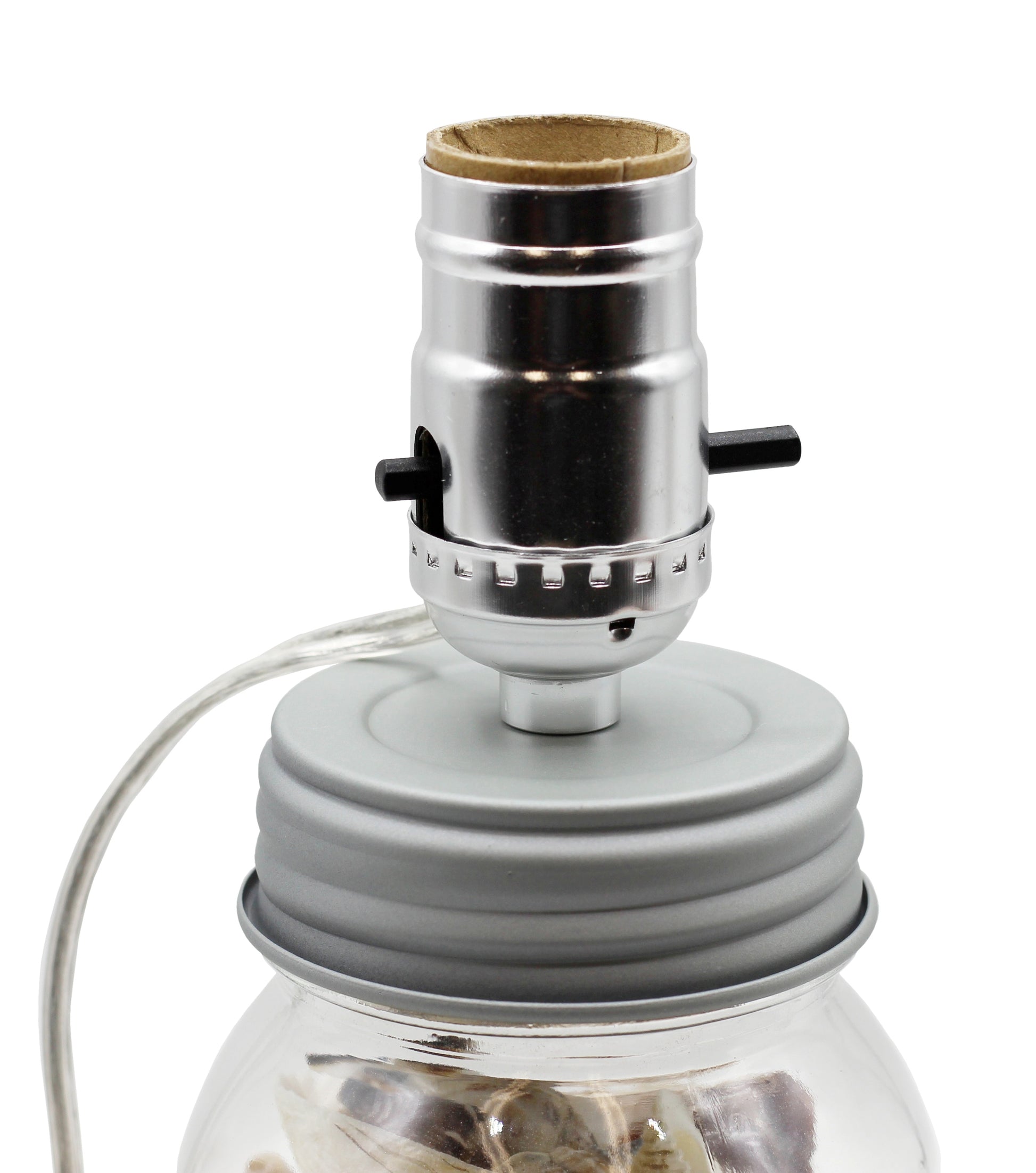 Regular Mouth Mason Jar Lamp Conversion Kit Silver Finish, Pre-Wired! - close-up