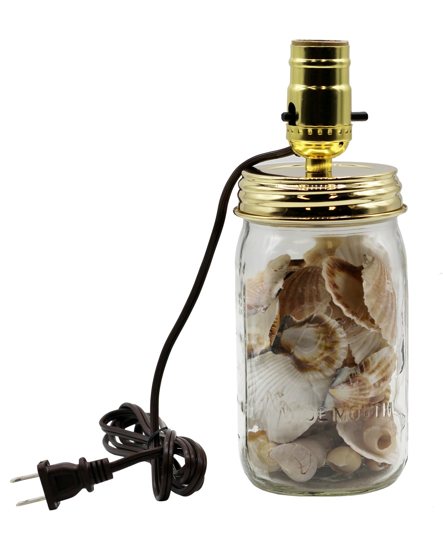 WIde Mouth Mason Jar Lamp Conversion Kit Gold Finish, Pre-Wired! - side view