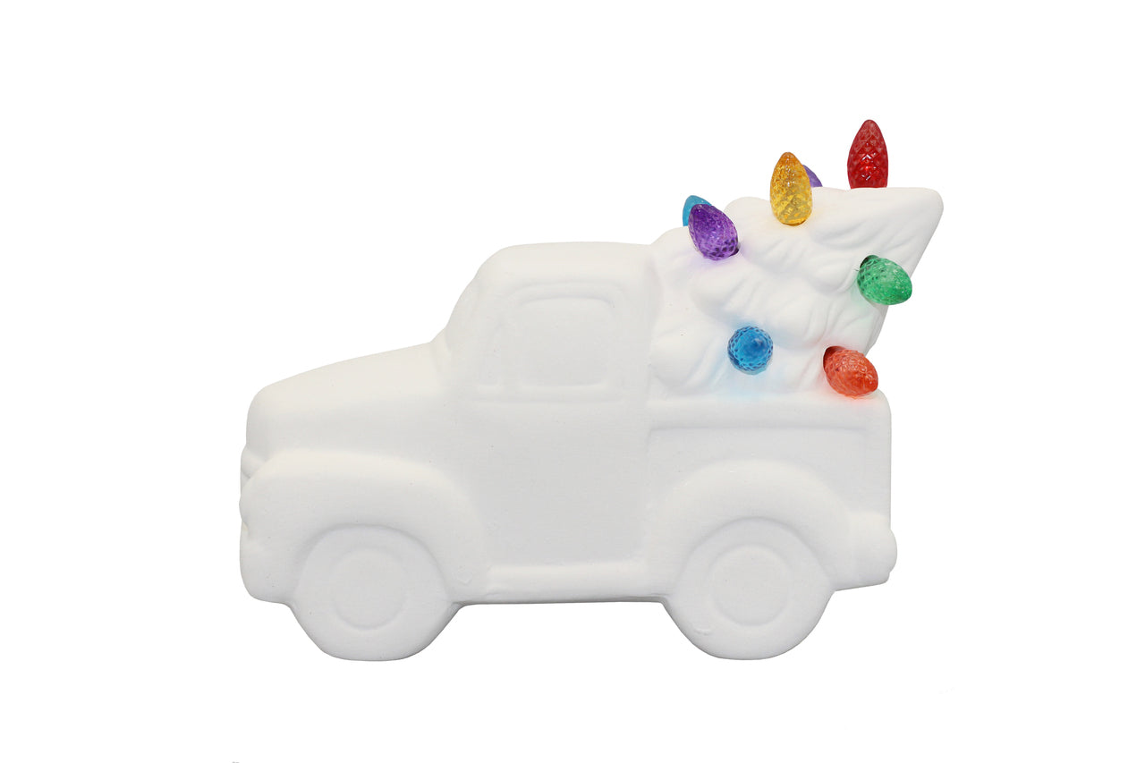 Creative Hobbies Ceramic Bisque Truck with Tree Night Light - Unpainted DIY - close-up