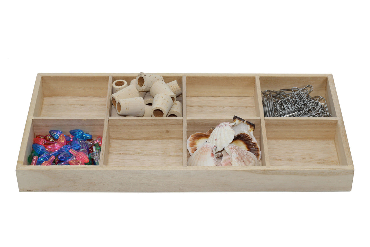 8 Section Wooden Trays – 14" × 7" Rectangular Organizers with 8 Compartments - close-up