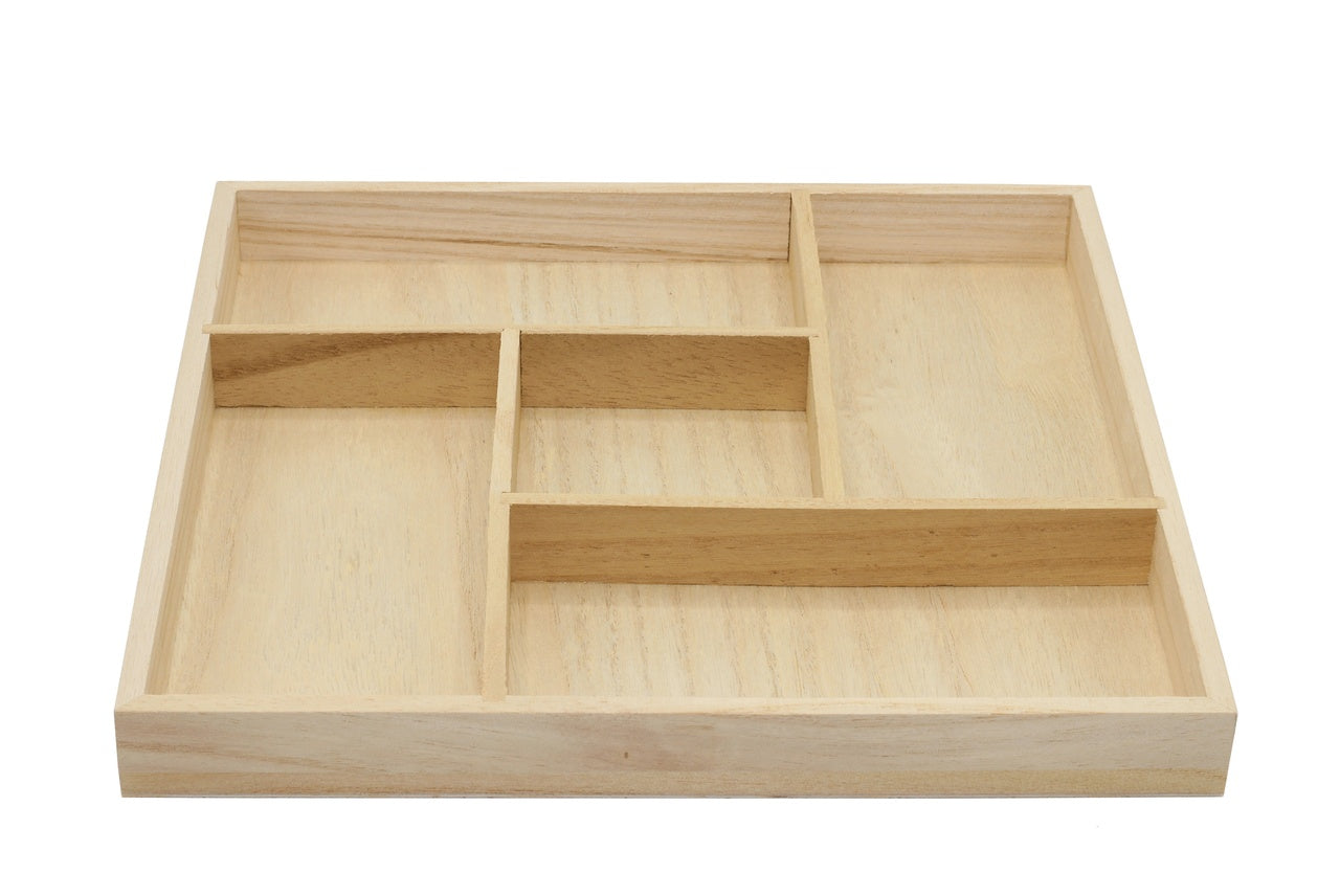5 Section Wooden Trays – 10" × 10" Square Organizers with Compartments for - view 7