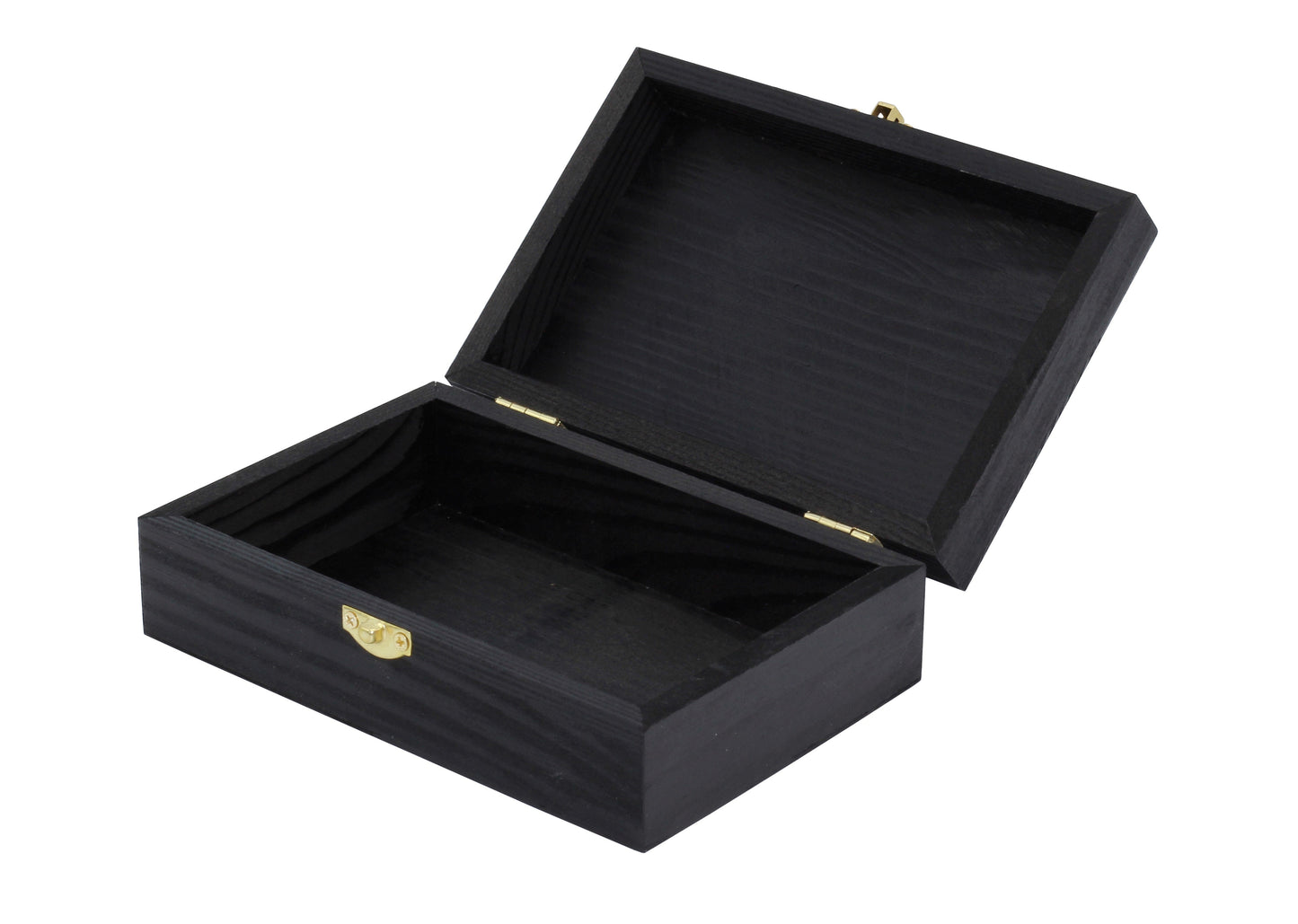 Black Wooden Keepsake Box with Gold Clasp - 6″ × 4″ × 2″ Painted Storage Case - side view