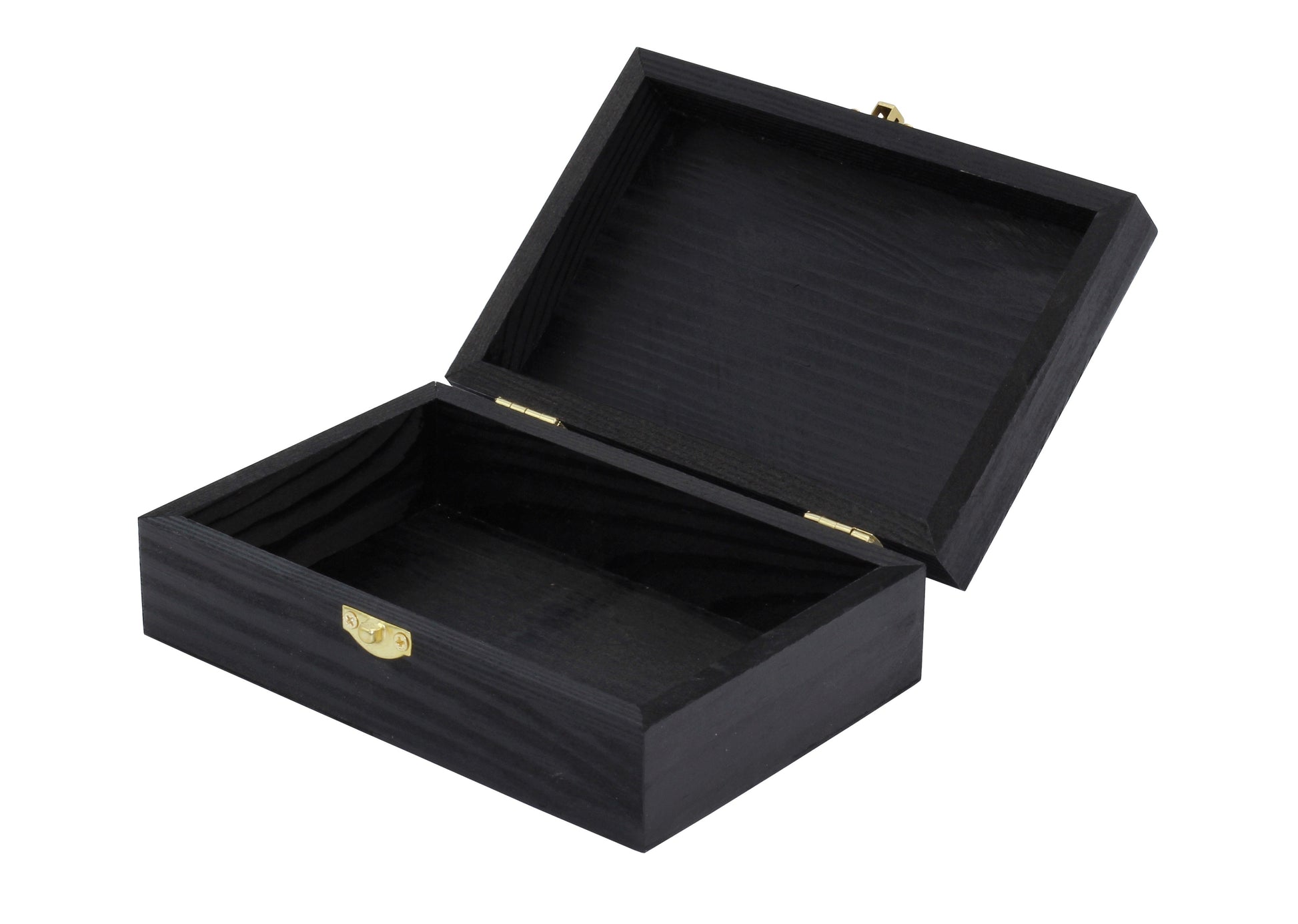 Black Wooden Keepsake Box with Gold Clasp - 6″ × 4″ × 2″ Painted Storage Case - side view