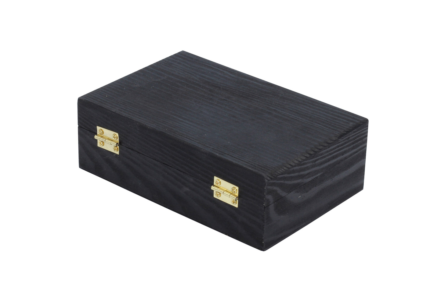 Black Wooden Keepsake Box with Gold Clasp - 6″ × 4″ × 2″ Painted Storage Case - close-up