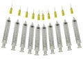 Glue Applicator Syringe for Flatback Rhinestones & Hobby Crafts, 10 Ml with 20 Gauge Yellow Precision Tip - Value Pack of 10