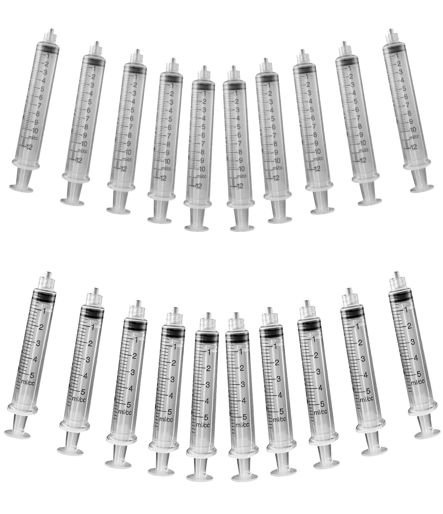 20 Pack of Assorted (5ML & 10ML) Luer Lock Industrial Syringes with No Needles - plastic