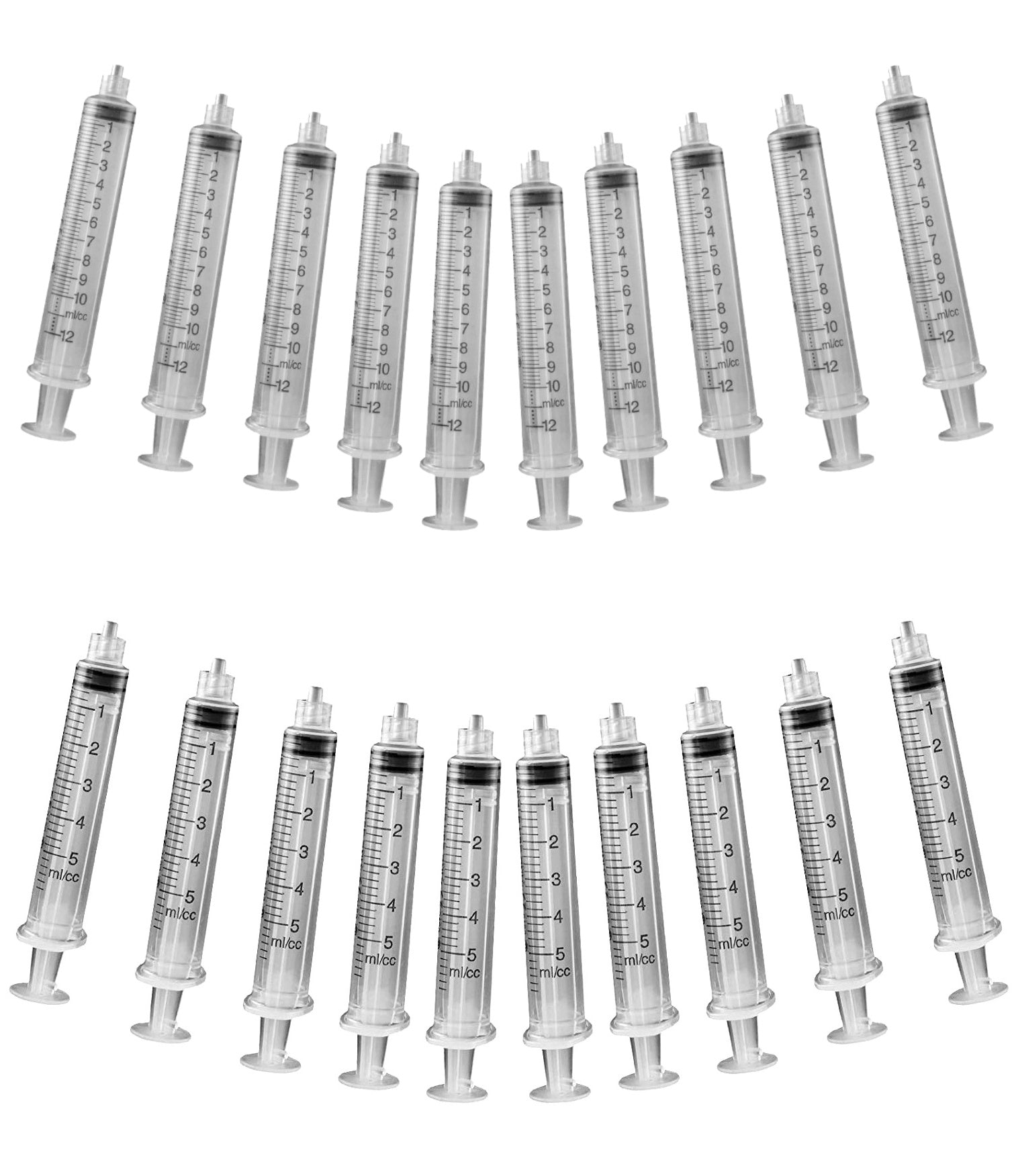 20 Pack of Assorted (5ML & 10ML) Luer Lock Industrial Syringes with No Needles - plastic