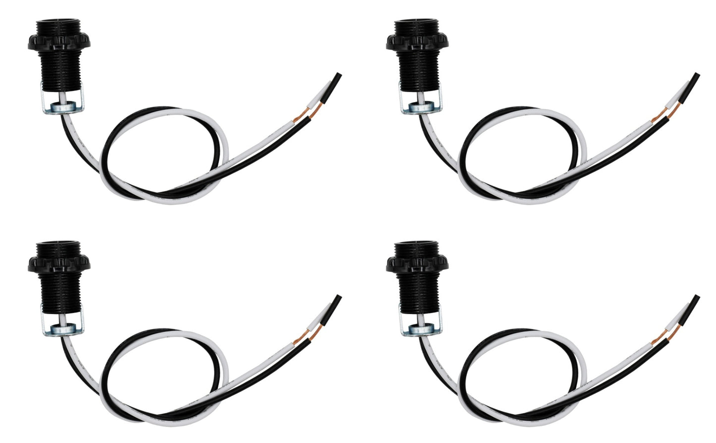 4 Pack - E12 Candelabra Socket with 12” Leads, External Threading, Hickey and
