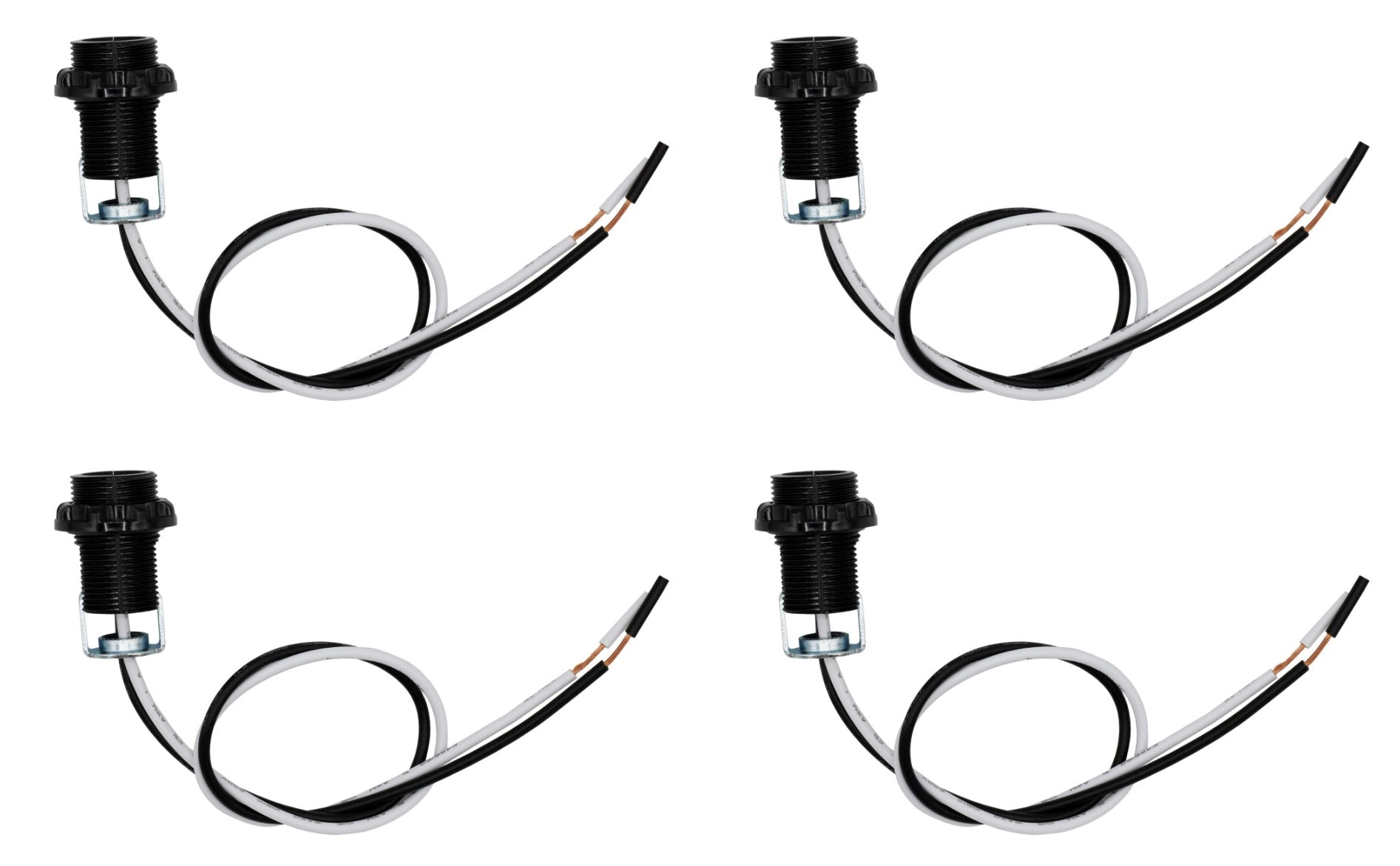 4 Pack - E12 Candelabra Socket with 12” Leads, External Threading, Hickey and
