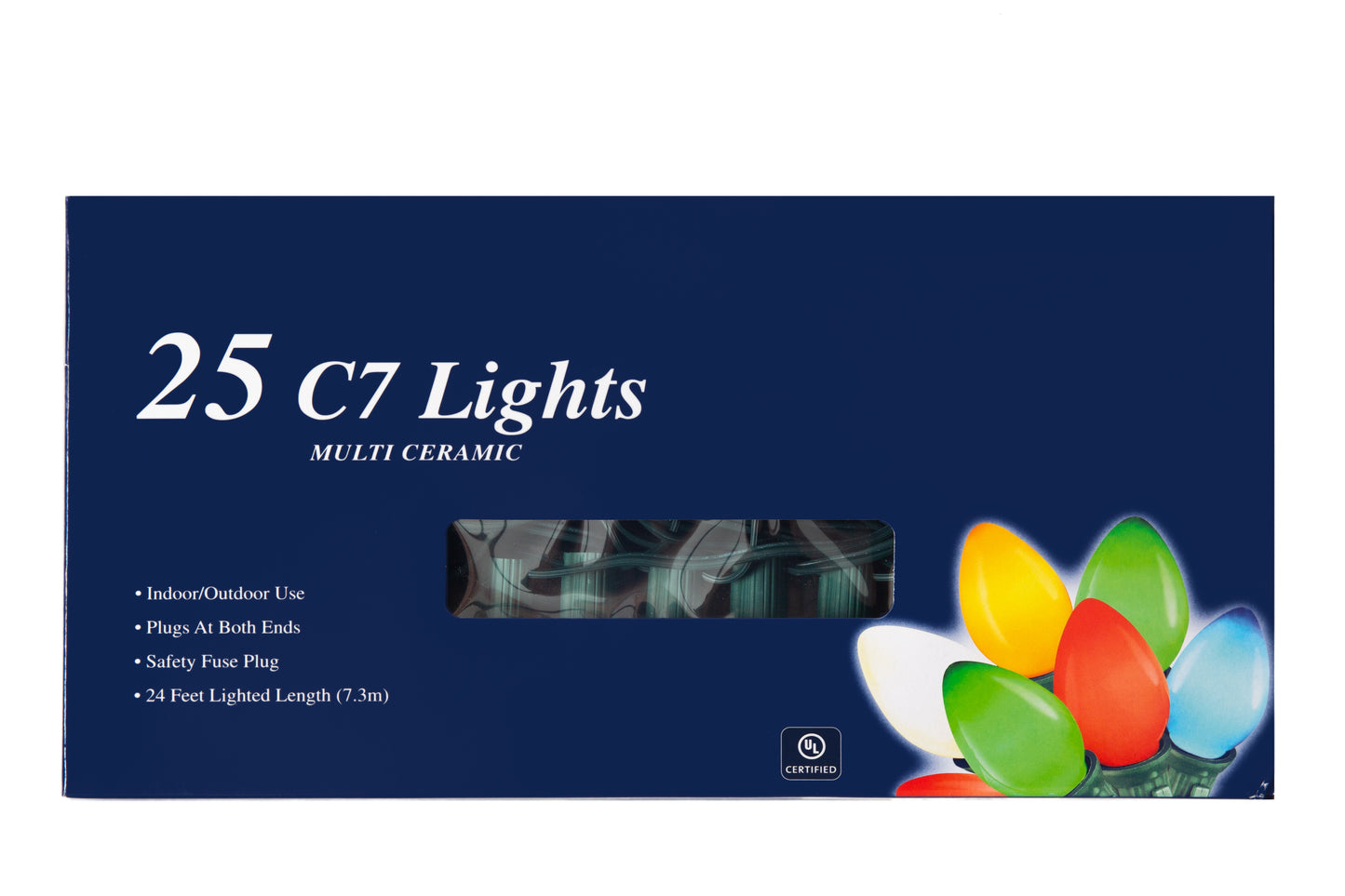 25 Ft Christmas Light String Multi Color Ceramic C7 Light Bulbs Indoor/Outdoor - detail