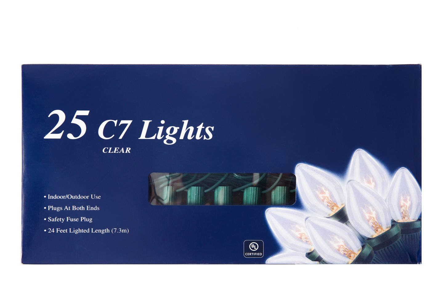 25 Ft Christmas Light String with Clear White C7 Light Bulbs for Indoor/Outdoor
