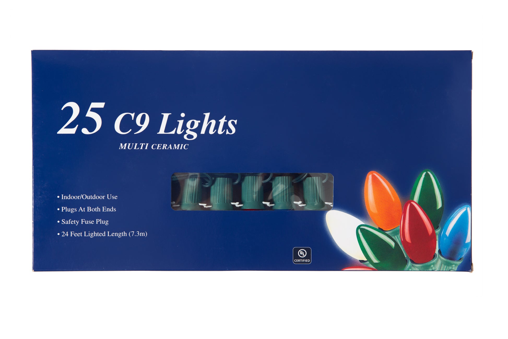 25 Ft Christmas Light String Multi Color Ceramic C9 Light Bulbs Indoor/Outdoor