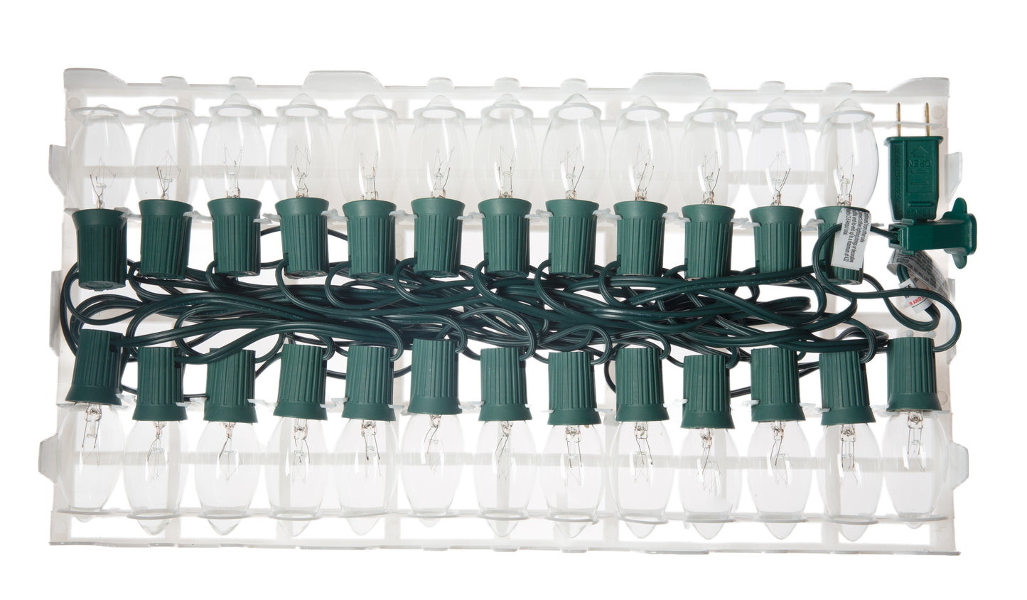 25 Ft Christmas Light String with Clear White C9 Light Bulbs for Indoor/Outdoor - side view